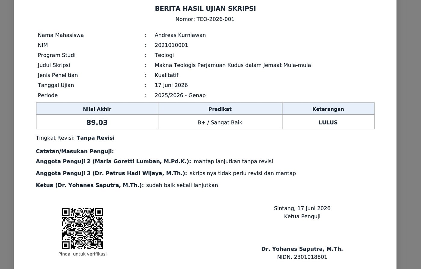 Dokumen resmi ber-QR KRONOS